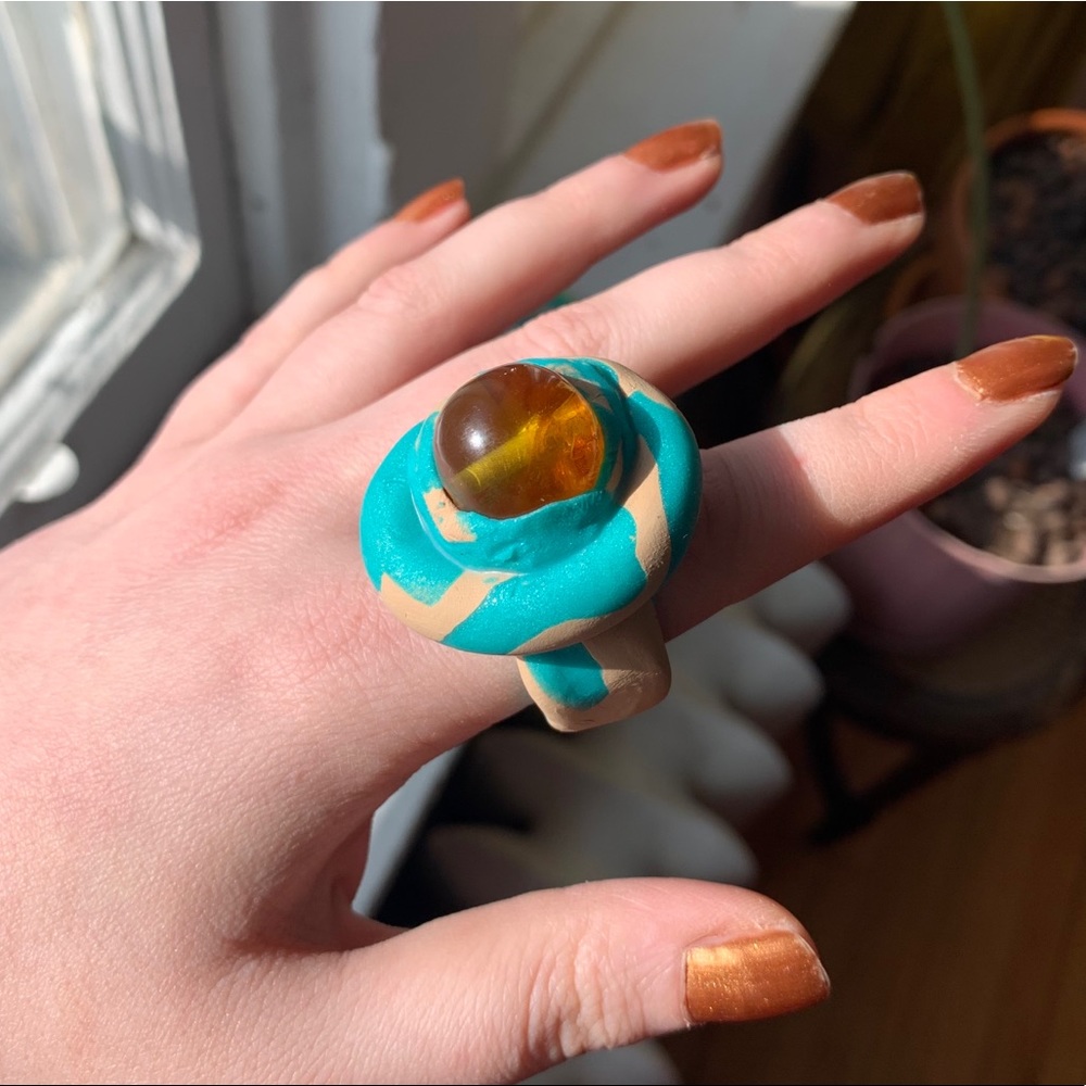 FREE ADD ON Handmade Amber Statement Clay Ring